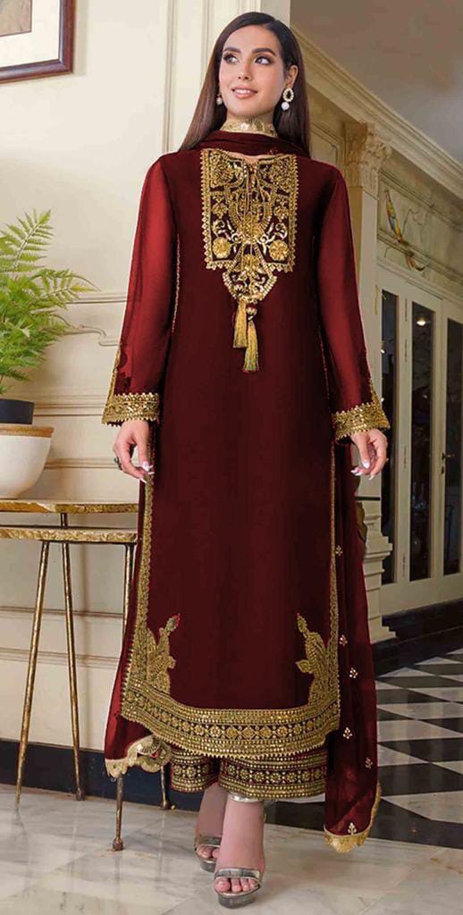 Asim Jofa chiffon embroidered spengle work 3pc unstitch AF-C95